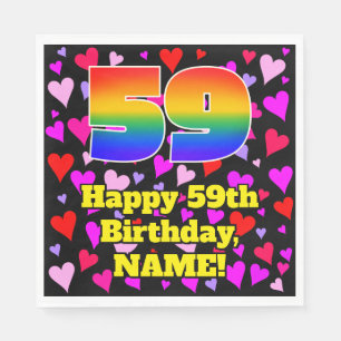 Serviette En Papier 59e anniversaire : Amour Hearts Motif, Arc en ciel