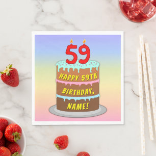 Serviette En Papier 59e anniversaire : Fun Cake and Candles + Nom pers