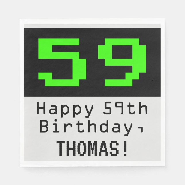 Serviette En Papier 59e anniversaire - Nerdy / Geeky Style "59" & Nom (Devant)