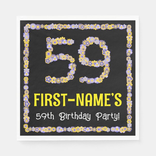 Serviette En Papier 59e Anniversaire : Nombre de fleurs florales, nom  (Devant)