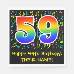 Serviette En Papier 59e anniversaire - Symboles de musique colorée, Ar