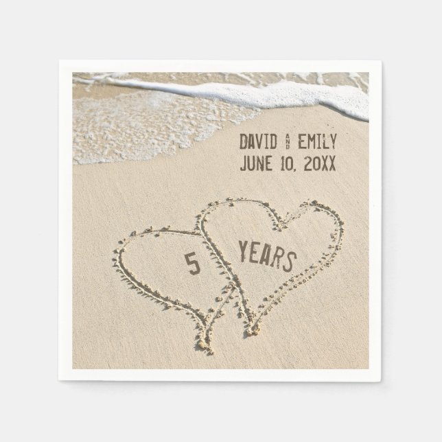 Serviette En Papier 5 Anniversaire Plage Coeurs serviettes (Devant)