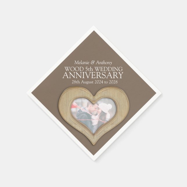 Serviette En Papier 5e anniversaire bois coeur personnalisés serviette (Coin)