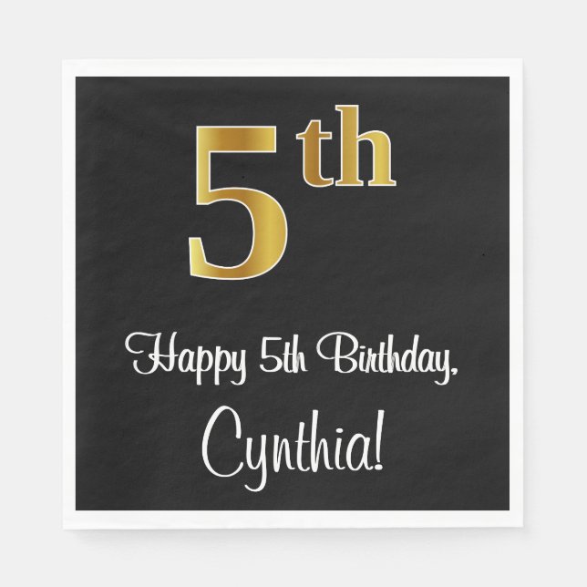 Serviette En Papier 5e anniversaire ~ Elégant luxe Faux Gold Look # (Devant)