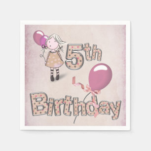 Serviette En Papier 5e anniversaire Petite fille avec ballon