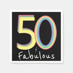 Serviette En Papier 5O et Fabuleux Anniversaire Chic Noir Jaune Arc-en