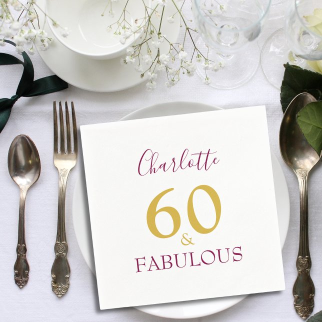 Serviette En Papier 60 et fabuleux Elégant 60e anniversaire (Elegant 60 and fabulous gold and burgundy typography script custom 60th birthday party napkins)