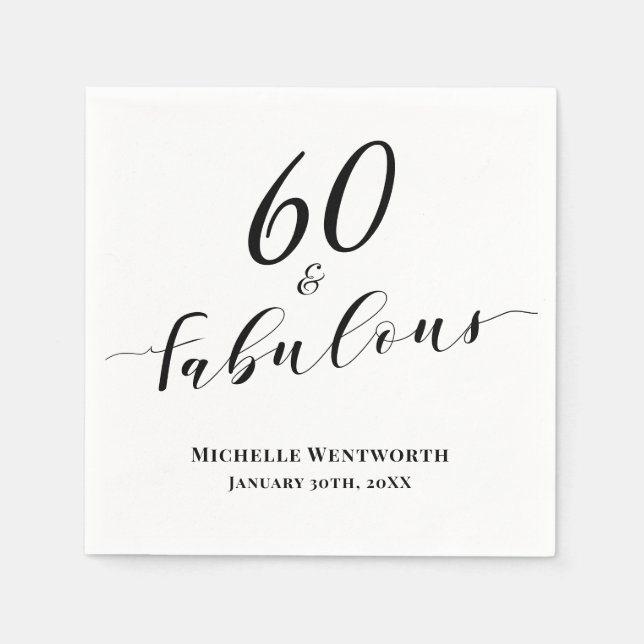 Serviette En Papier 60 et Fabuleux Soixantième Anniversaire Écriture É (Devant)