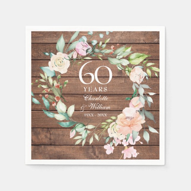 Serviette En Papier 60e 75e anniversaire du Mariage Floral de bois rus (Devant)