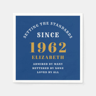 Serviette En Papier 60e anniversaire 1962 Elegant Gold Blue