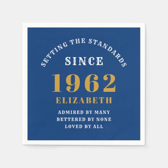Serviette En Papier 60e anniversaire 1962 Elegant Gold Blue (Devant)
