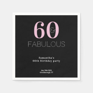 Serviette En Papier 60e anniversaire 60 et Fabulous Black Pink Party