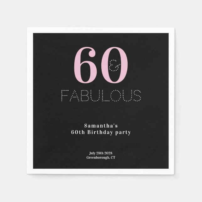 Serviette En Papier 60e anniversaire 60 et Fabulous Black Pink Party (Devant)