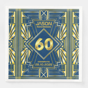 Serviette En Papier 60e anniversaire Art Déco Gold Blue Great Gatsby