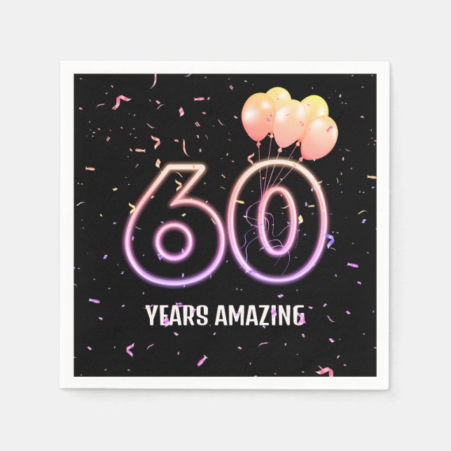 Serviette En Papier 60e anniversaire Balloons et Confetti (Devant)