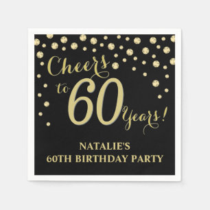 Serviette En Papier 60e anniversaire de fête Black and Gold Diamond Na
