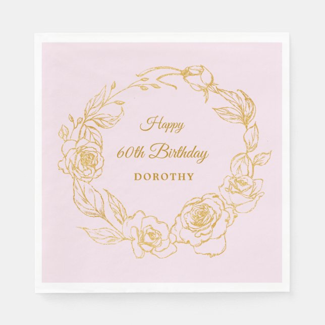 Serviette En Papier 60e Anniversaire de la fête Luxe Gold Rose Cocktai (Devant)