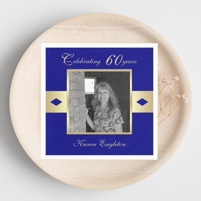 Serviette En Papier 60e anniversaire de la fête Photo sur Navy Blue (Créateur téléchargé)