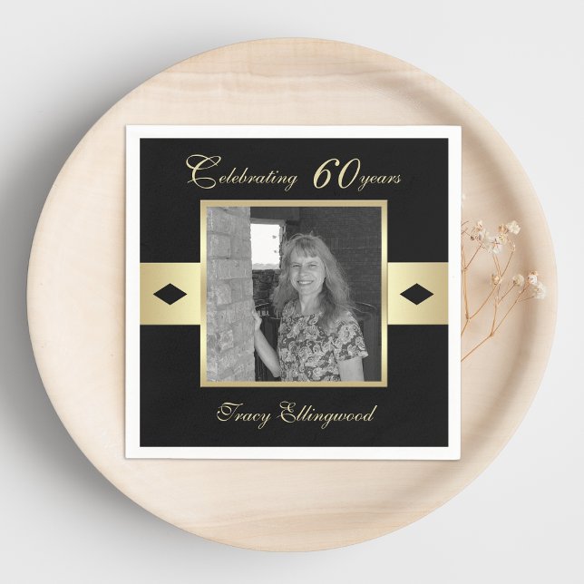 Serviette En Papier 60e anniversaire de la fête Photo sur noir (Créateur téléchargé)