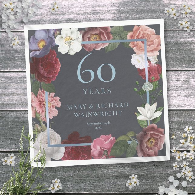Serviette En Papier 60e anniversaire de Mariage de diamant Roses de pa (60th Diamond Wedding Anniversary Country Roses Napkins)