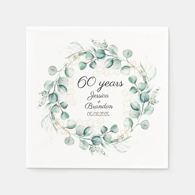 Serviette En Papier 60e anniversaire de Mariage de diamants Eucalyptus (Devant)