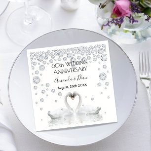 Serviette En Papier 60e anniversaire de mariage diamant cygnes blancs
