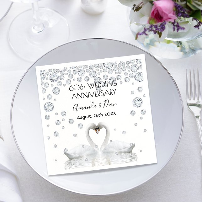 Serviette En Papier 60e anniversaire de mariage diamant cygnes blancs  (Créateur téléchargé)