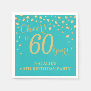 Serviette En Papier 60e anniversaire de mariage Turquoise et Gold Diam