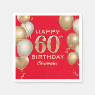 Serviette En Papier 60e Anniversaire des Ballons Rouge et Or