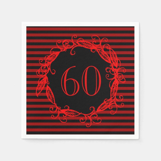 Serviette En Papier 60e anniversaire des femmes Noir Rouge Tourbillonn (Devant)