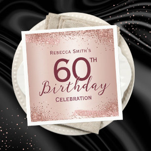 Serviette En Papier 60e Anniversaire Élégant Rose Gold Paillettes