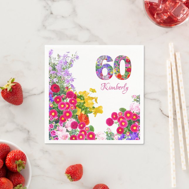 Serviette En Papier 60e anniversaire fleur fleurie bouquet serviettes (En situation)