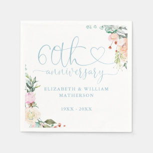 Serviette En Papier 60e anniversaire Gold Heart Roses Floral