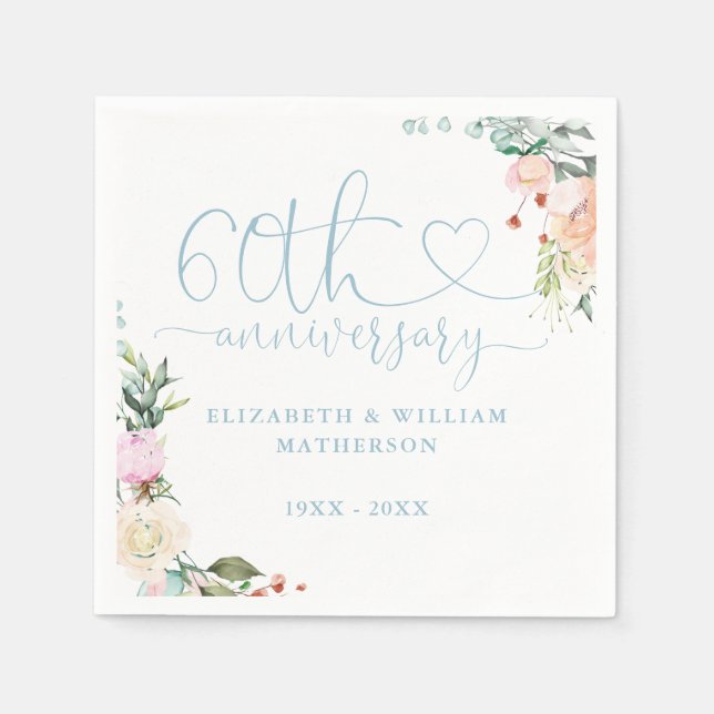 Serviette En Papier 60e anniversaire Gold Heart Roses Floral (Devant)