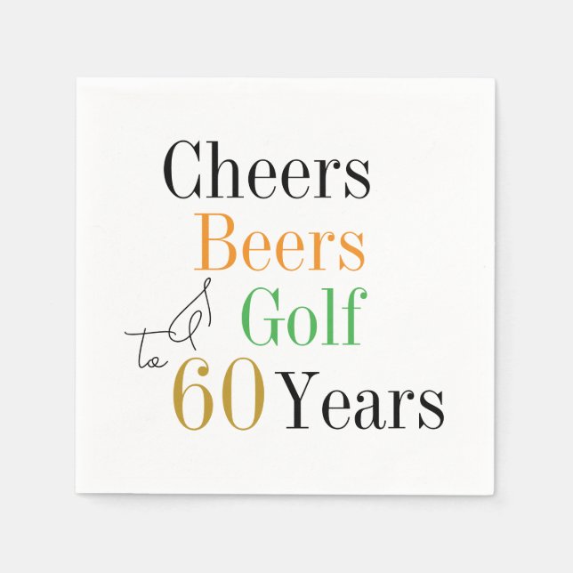 Serviette En Papier 60e Anniversaire Golf Cheers Bières Mini Fête (Devant)