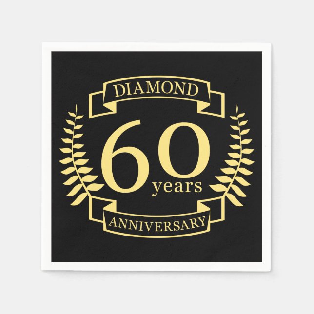 Serviette En Papier 60e ANNIVERSAIRE Mariage en diamant jaune (Devant)