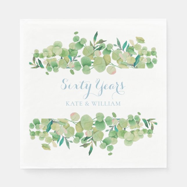 Serviette En Papier 60e anniversaire Mariage Eucalyptus verdure (Devant)