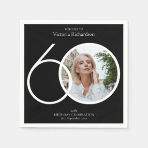 Serviette En Papier 60e anniversaire minimaliste noir blanc photo pers
