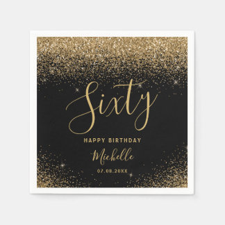 Serviette En Papier 60e anniversaire moderne Black Gold Parties scinti