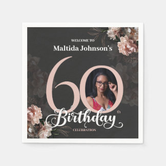 Serviette En Papier 60e anniversaire Moody Floral Rose Photo personnal