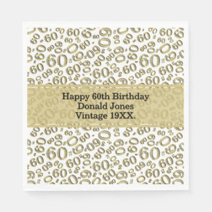 Serviette En Papier 60e anniversaire Numéro Motif Or et blanc