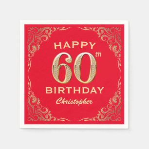 Serviette En Papier 60e anniversaire Parties scintillant rouge et or c
