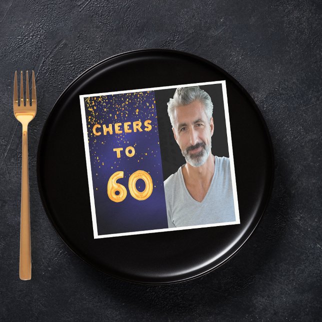 Serviette En Papier 60e anniversaire photo ballons d'or bleu (Créateur téléchargé)