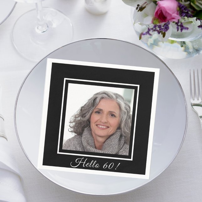 Serviette En Papier 60e anniversaire photo personnalisée noir blanc (Créateur téléchargé)