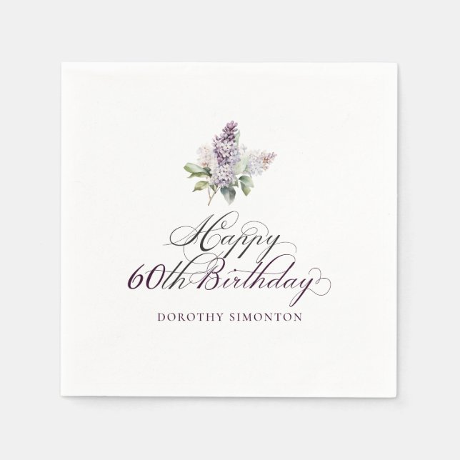 Serviette En Papier 60e anniversaire Purple Lilac Spring Flower Cockta (Devant)
