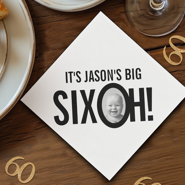 Serviette En Papier 60e anniversaire SIX OH! photo mono noir blanc (Créateur téléchargé)