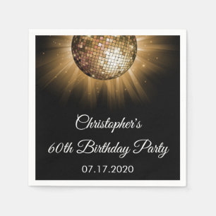 Serviette En Papier 60e Anniversaire Soirée Gold Sparkle Disco Ball