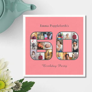 Serviette En Papier 60e anniversaire Soixante photo Collage rose