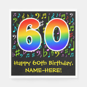 Serviette En Papier 60e anniversaire - Symboles de musique colorée, Ar