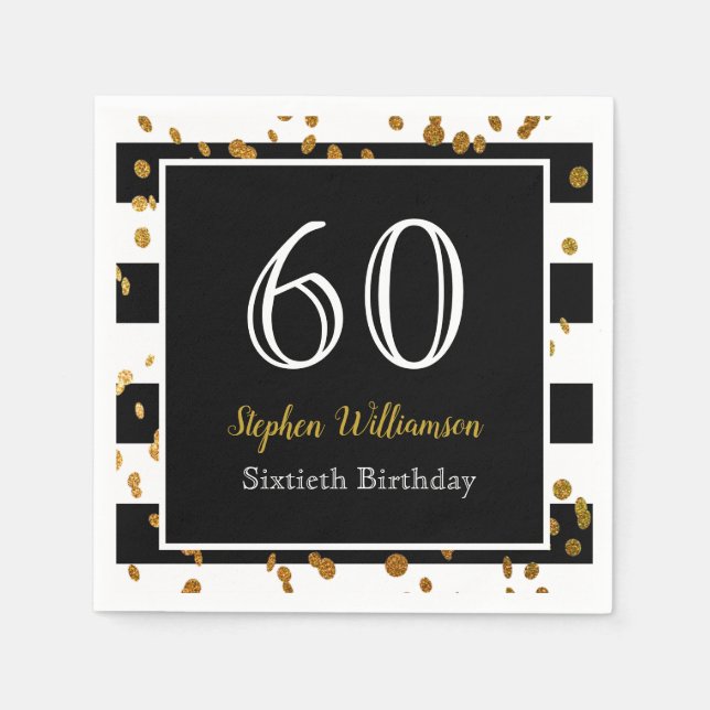 Serviette En Papier 60e fête d'anniversaire| Black White and Gold Part (Devant)